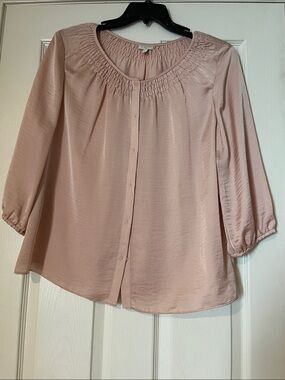 Talbots Pale Pink Smocked Collar Button-Front Blouse